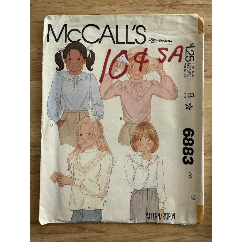 VTG McCall's Pattern 6883 Children's & Girls Blouses‎ Size 12 Cut Complete